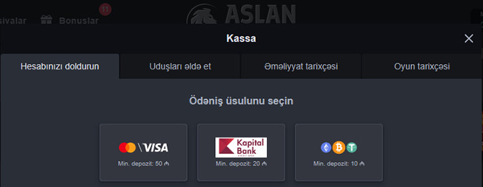 Uduşları əldə et Aslan Casino